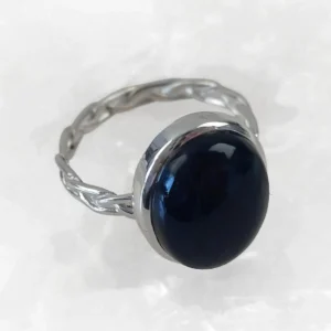 Black Tourmaline Oval Ring - Braided Band – 925 Sterling Silver