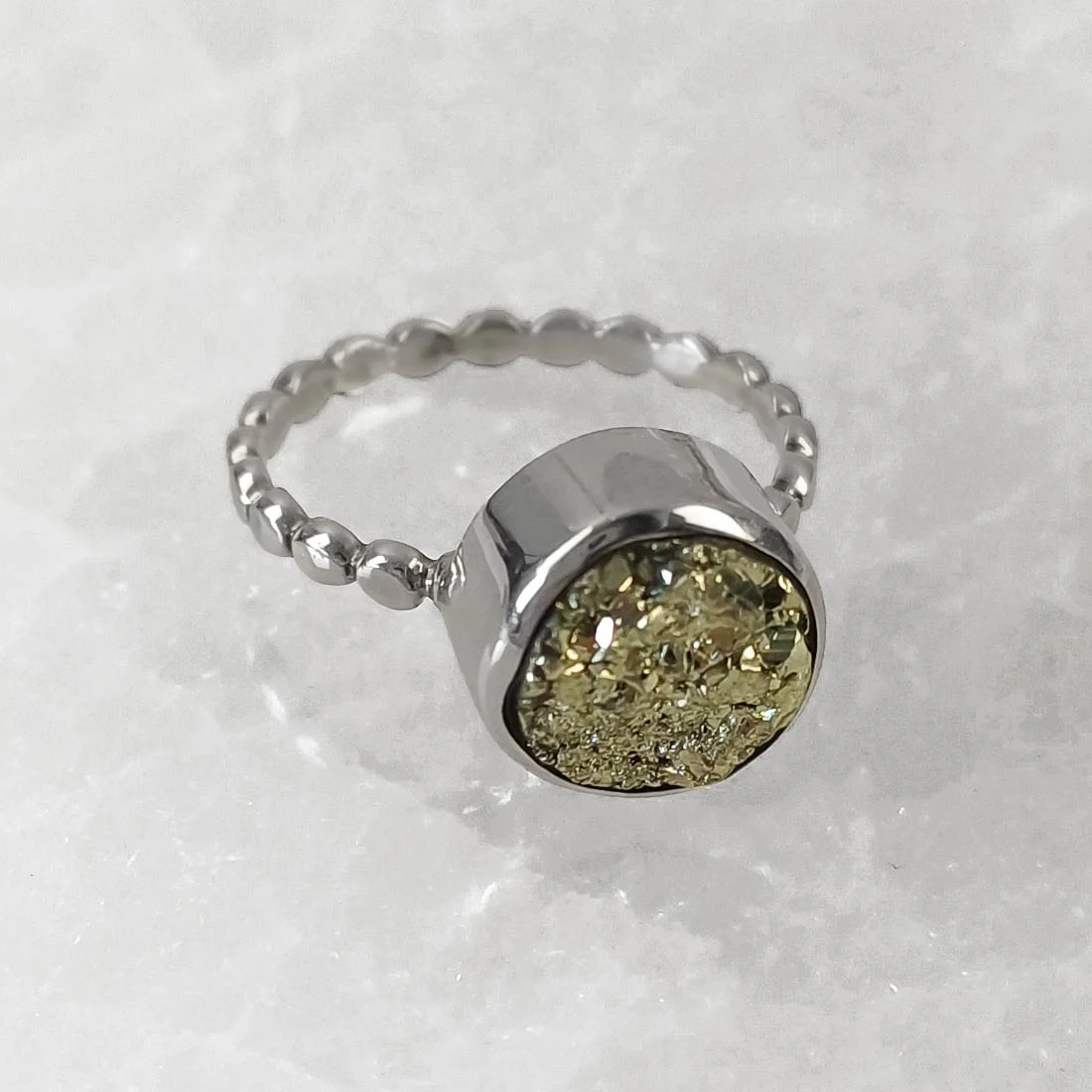 Pyrite Round Ring – 925 Sterling Silver