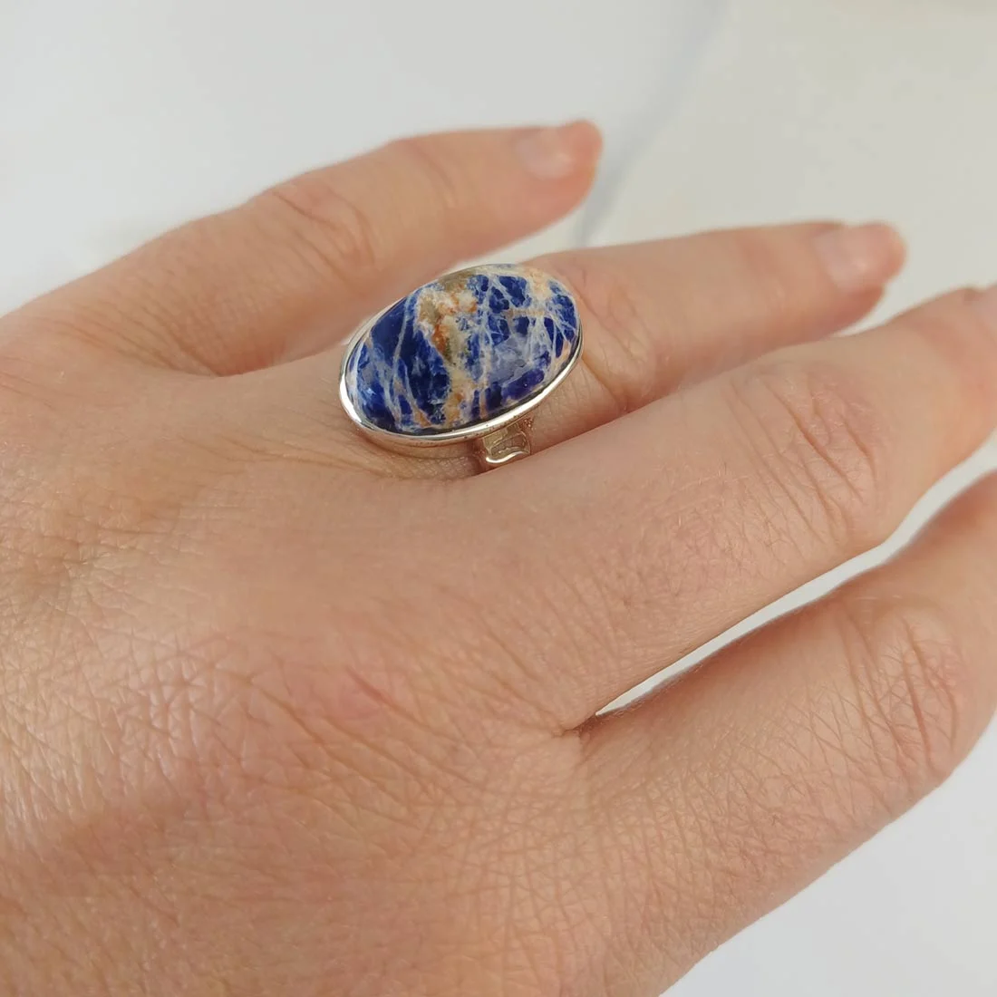 Sodalite Oval Ring – 925 Sterling Silver