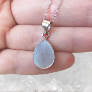 White Shell drop pendant in 925 sterling silver with natural soft tones.