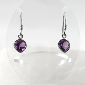 Amethyst small drop earrings with sterling silver hooks