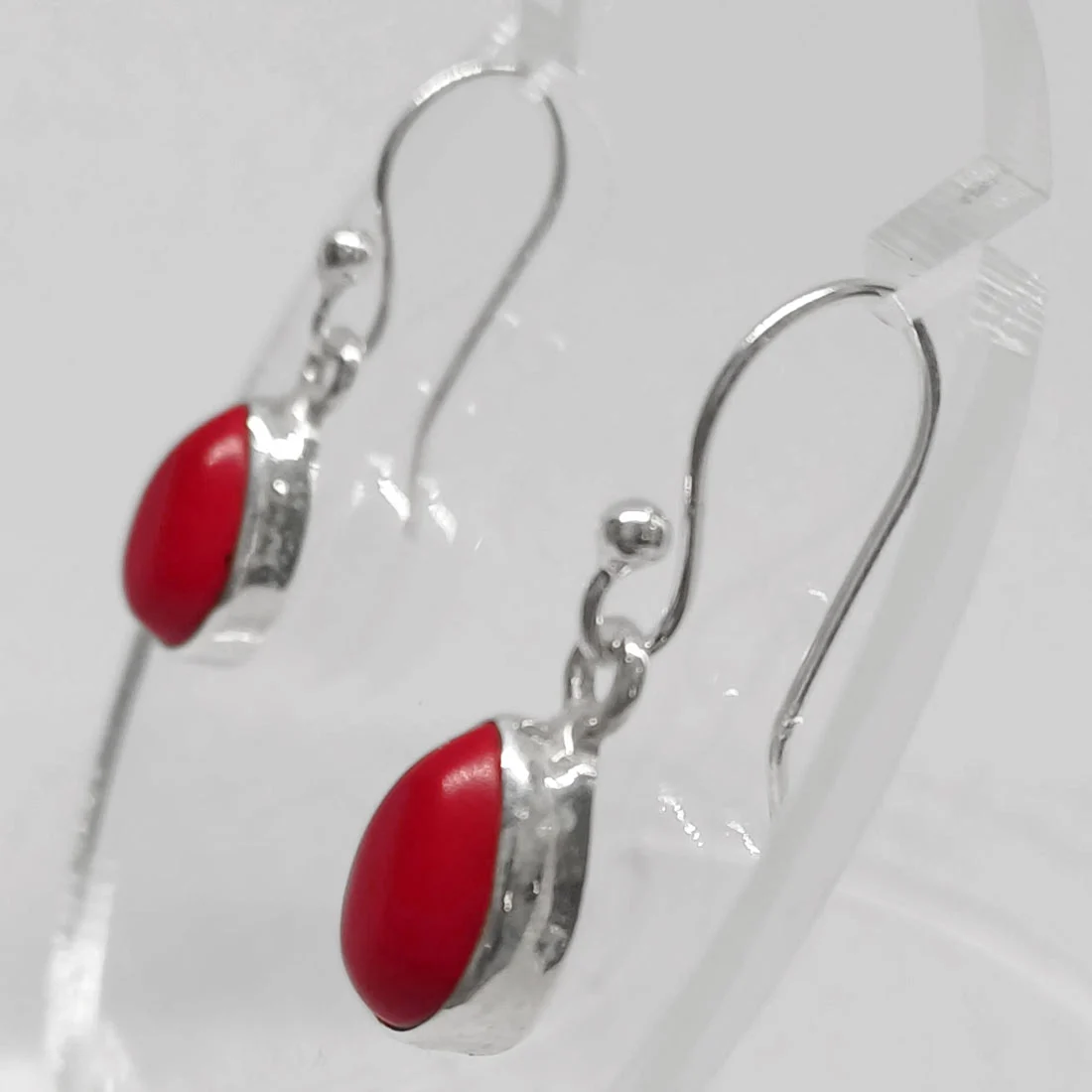 Red Coral Drop Earrings – 925 Sterling Silver