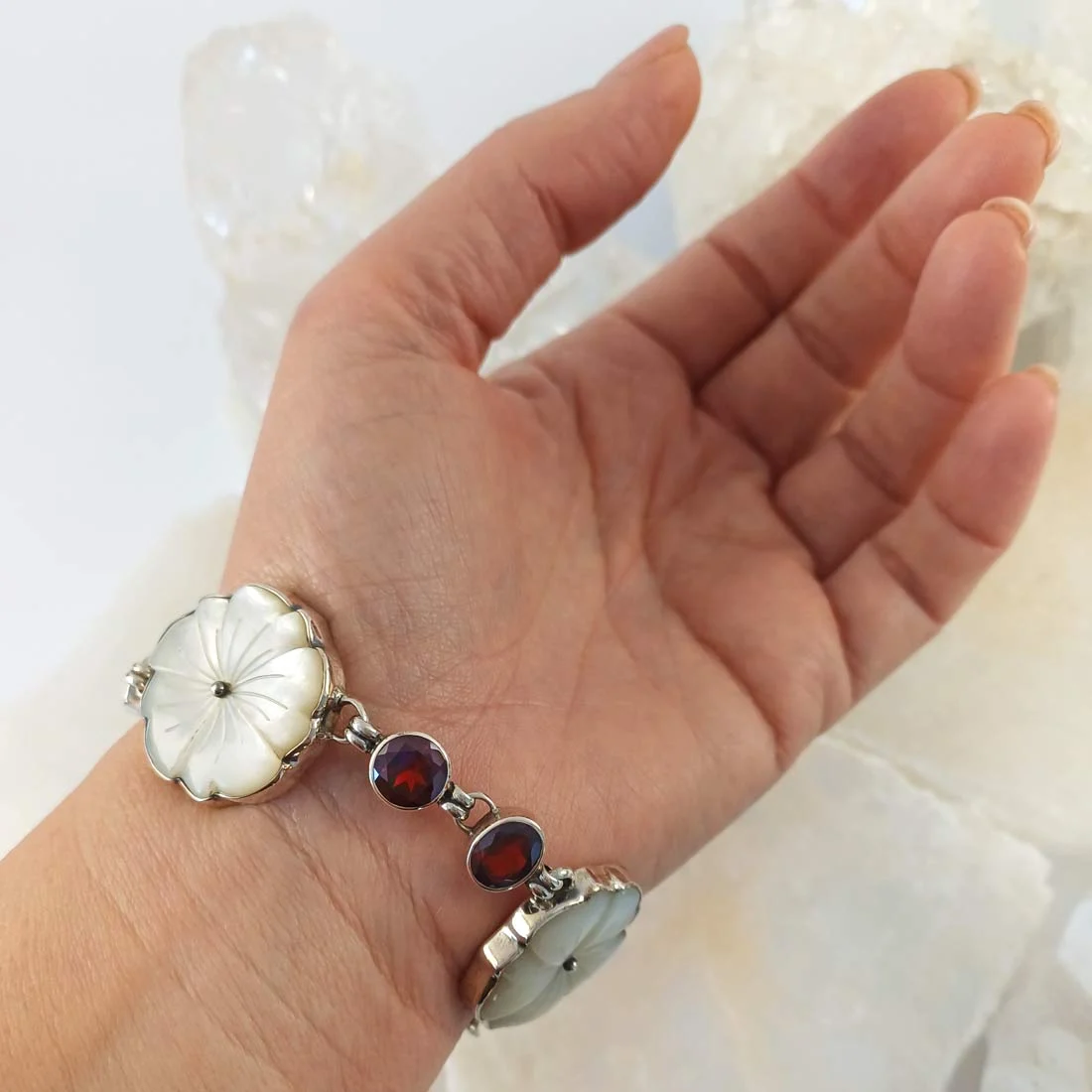 White-Shell-and-Garnet-Bracelet-