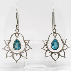 Apatite Teardrop Earrings – Lotus – 925 Sterling Silver