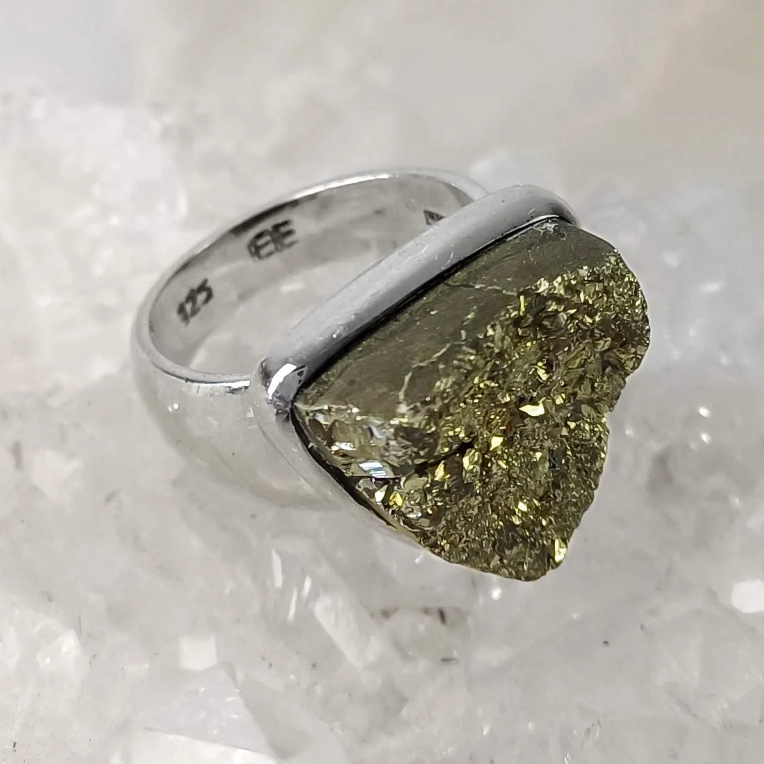 Rough Pyrite Triangular Ring – 925 Sterling Silver
