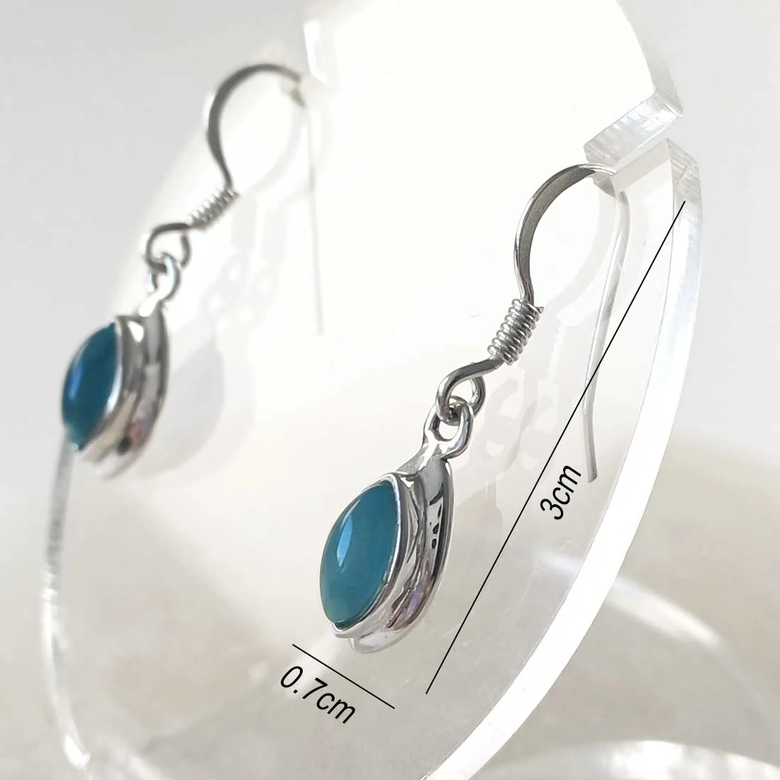 Chalcedony Eye Shaped Earrings - 925 Sterling Silver - Image 2
