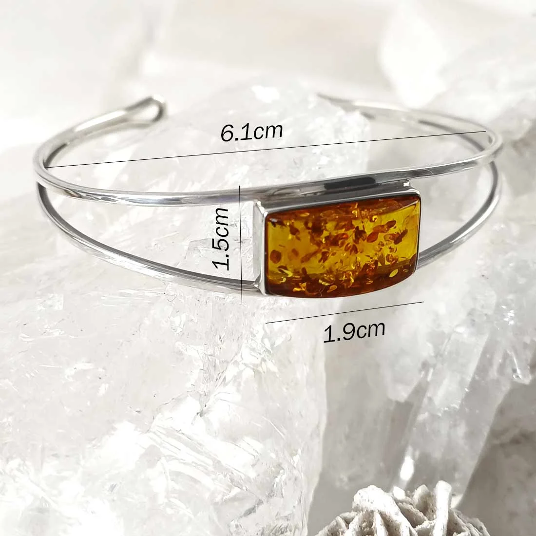 Amber Rectangle Cuff Bracelet – 925 Sterling Silver - Image 3
