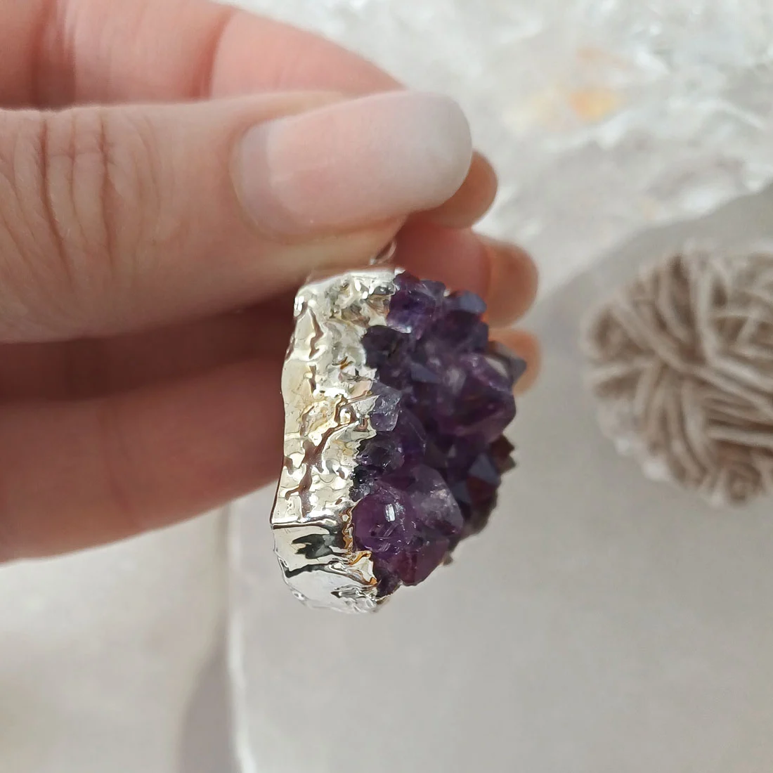 Amethyst Druzy Pendant - Silver Plated Setting - Image 4