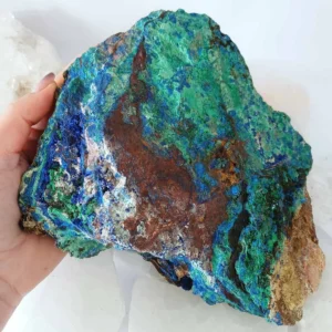 Malachite and Azurite rock specimen from Lavrio mines Greece with green blue copper minerals and brown iron oxide matrix