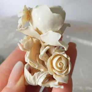 Mammoth Ivory Carving - Roses and Butterfly