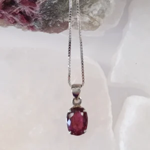 Pink Tourmaline oval crystal pendant set in 925 sterling silver