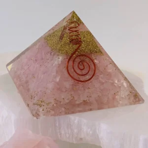 Pyramid Orgonite Rose Quartz made with rose quartz crystal and metal shavings inside resin