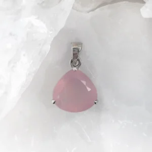 Rose Quartz drop pendant set in 925 -sterling silver, natural pale pink crystal ROSE QUARTZ CYPRUS