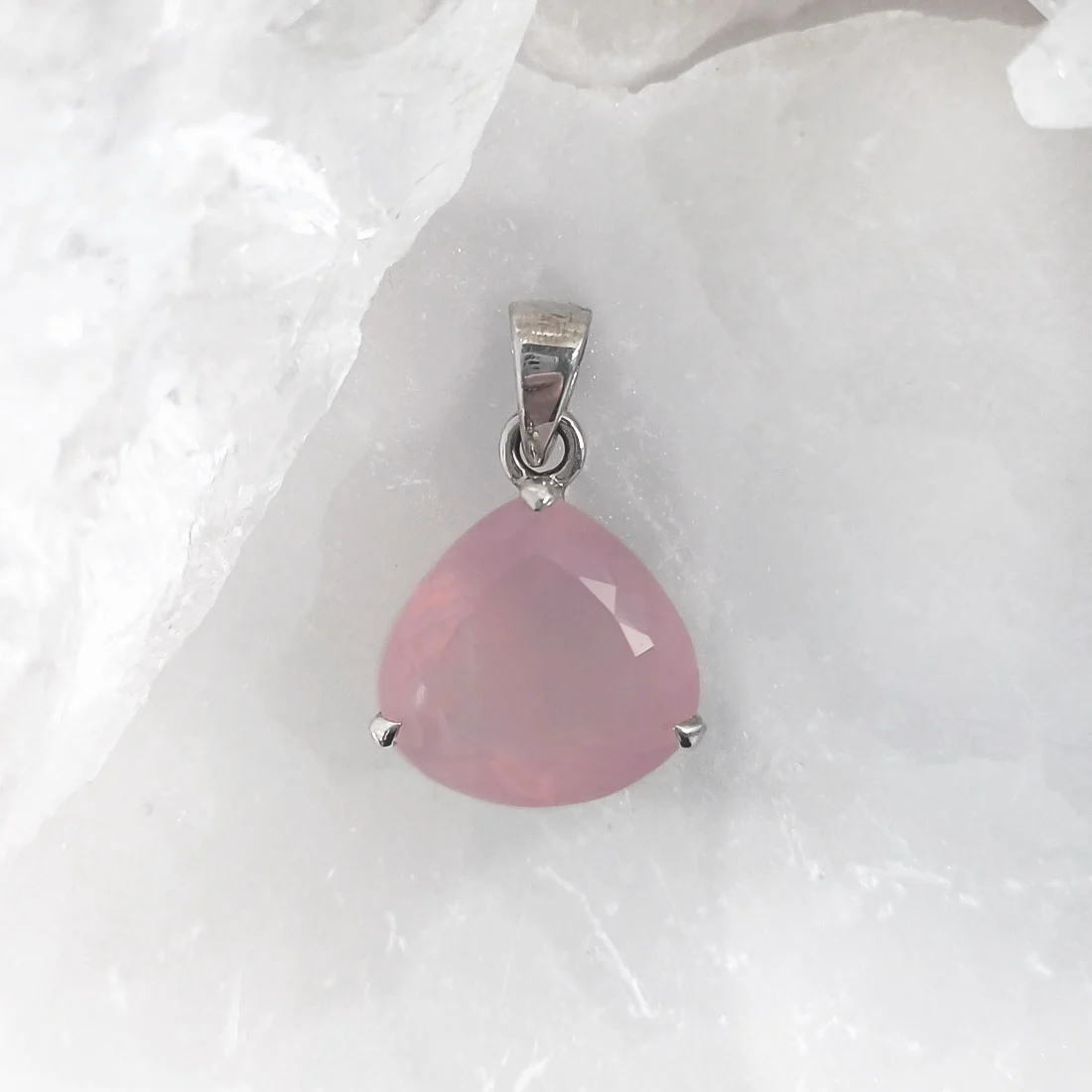 Rose Quartz drop pendant set in 925 -sterling silver, natural pale pink crystal ROSE QUARTZ CYPRUS