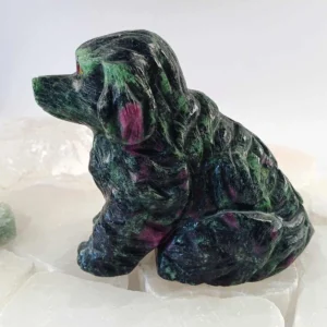 Dog Carving in Ruby with zoisite