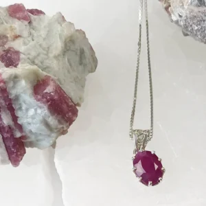 Ruby oval crystal pendant set in 925 sterling silver