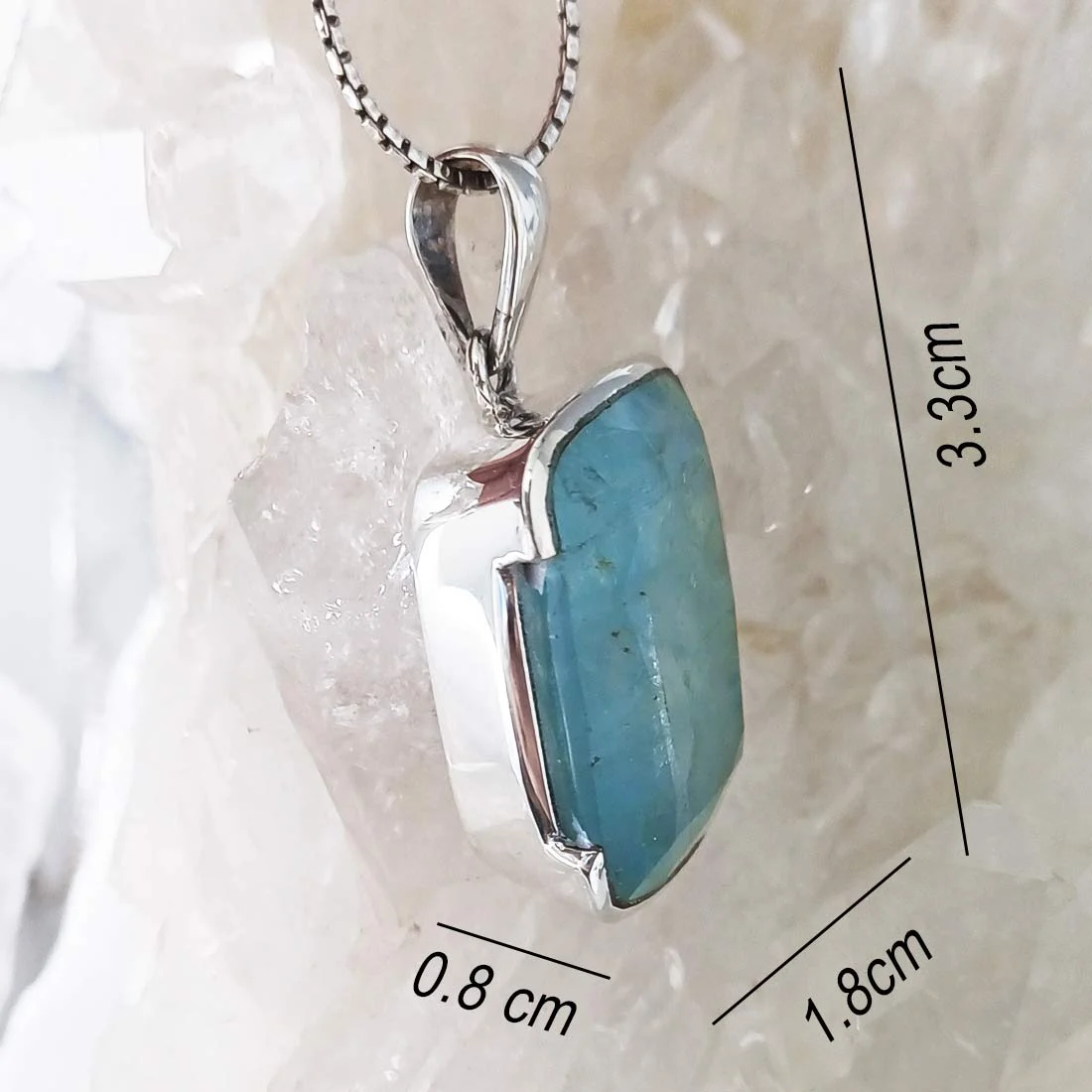 Large Aquamarine pendant in 925 sterling silver. Natural crystal for calm, clarity, and emotional balance