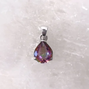 Mystic topaz drop pendant with iridescent surface set in 925 sterling silver