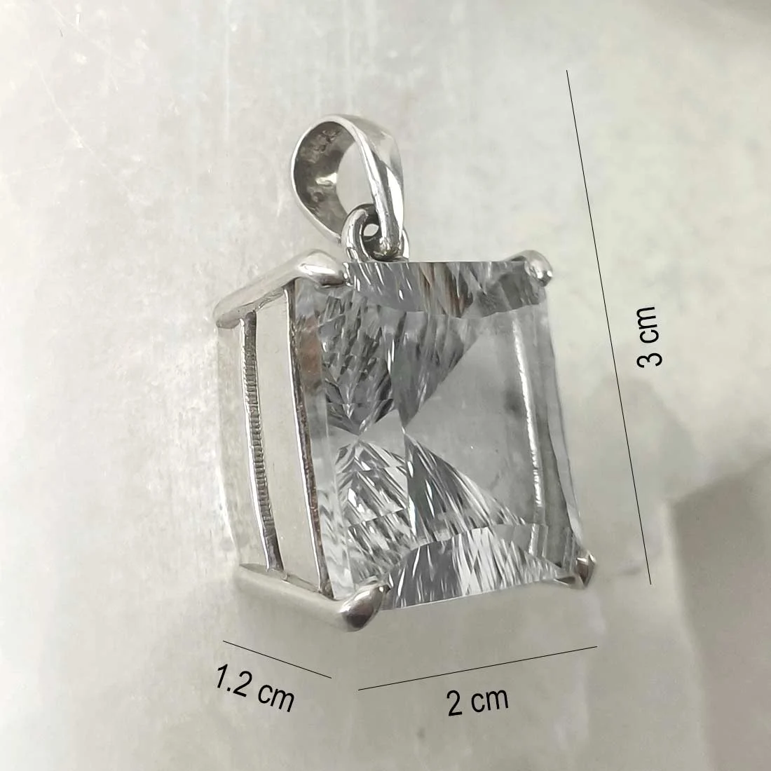Square Clear Quartz crystal pendant set in sterling silver
