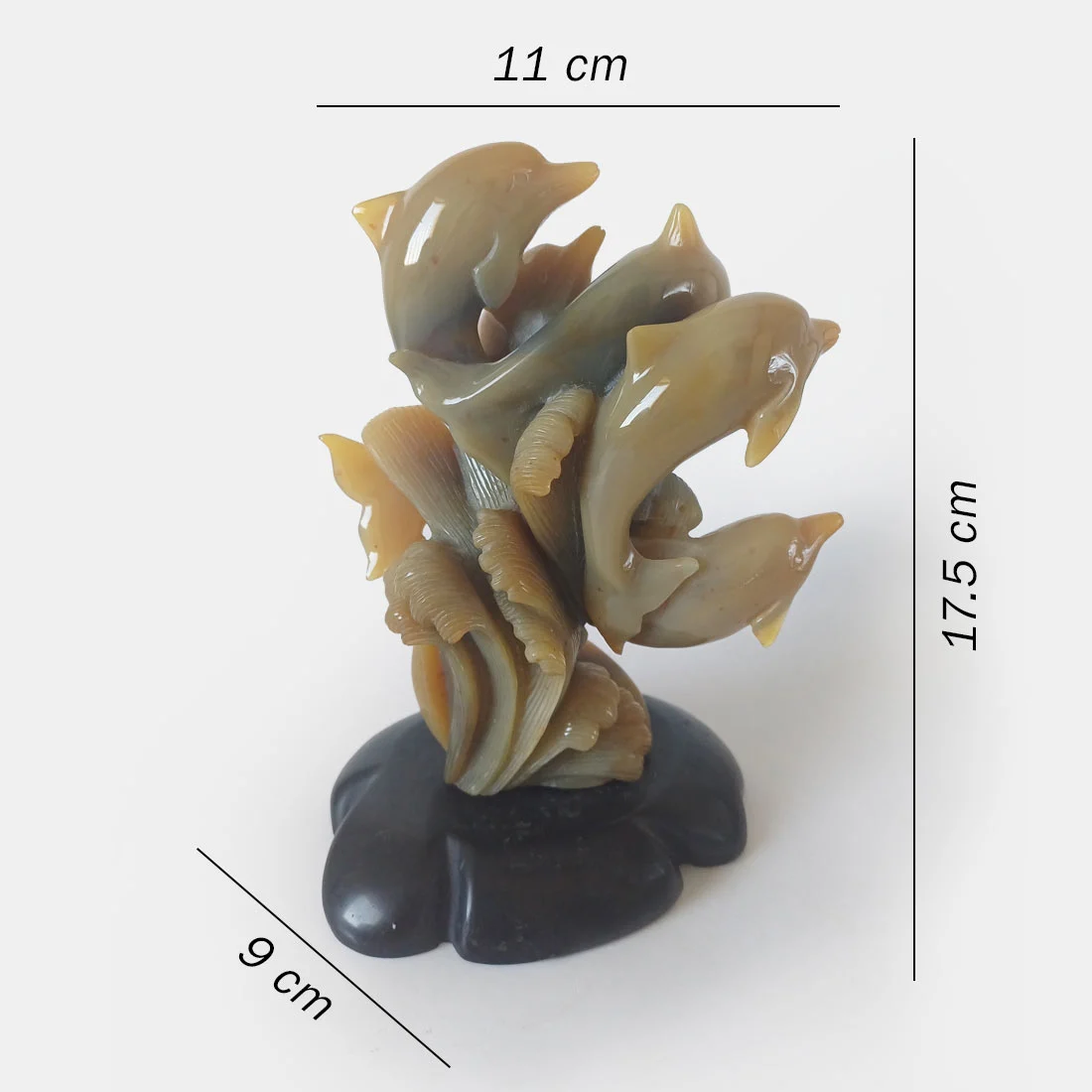 Agate Dolphin Family carving connected with grounding, harmony, and emotional balance.