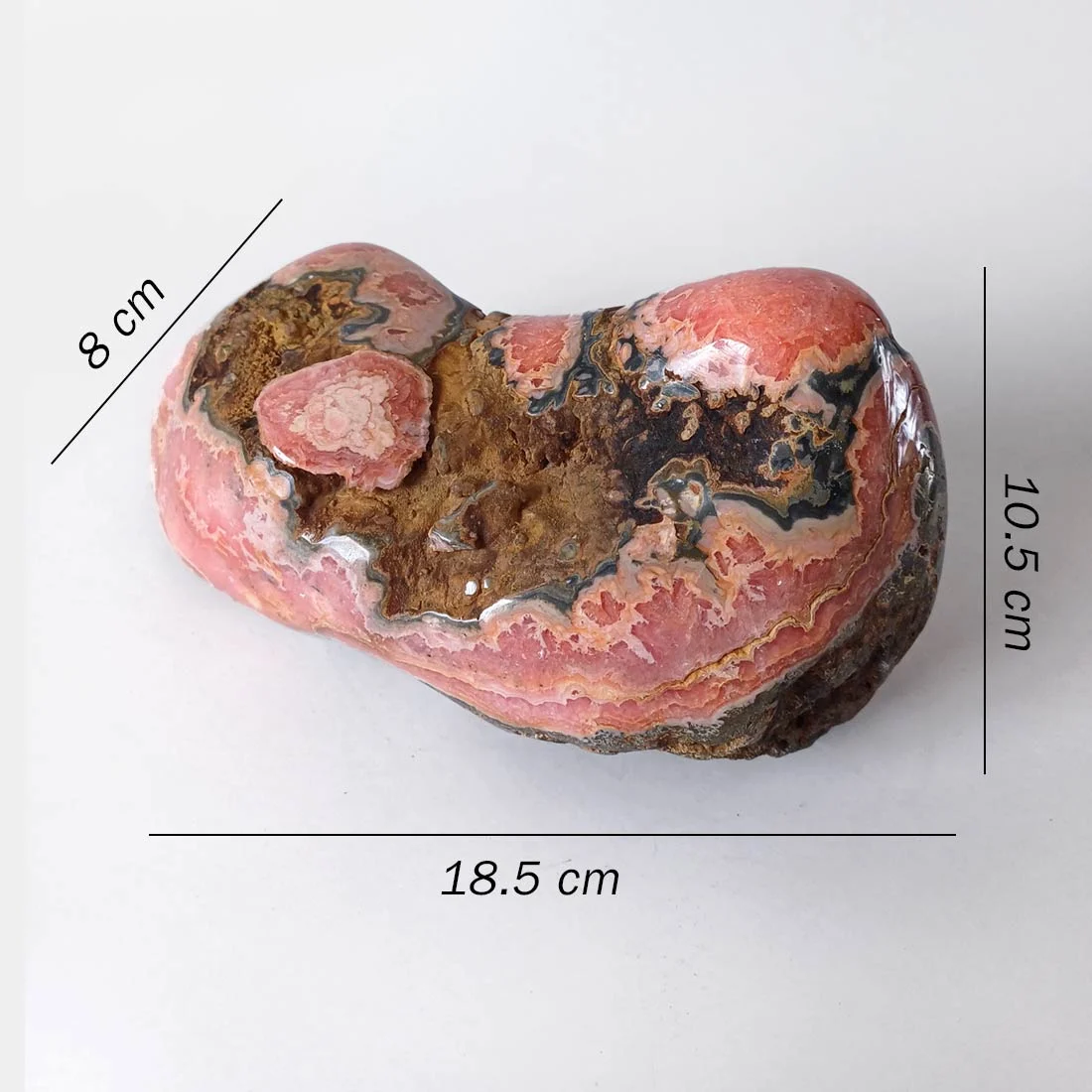 Collector Rhodochrosite crystal specimen with pink crystal formations, natural matrix, and polished surfaces.