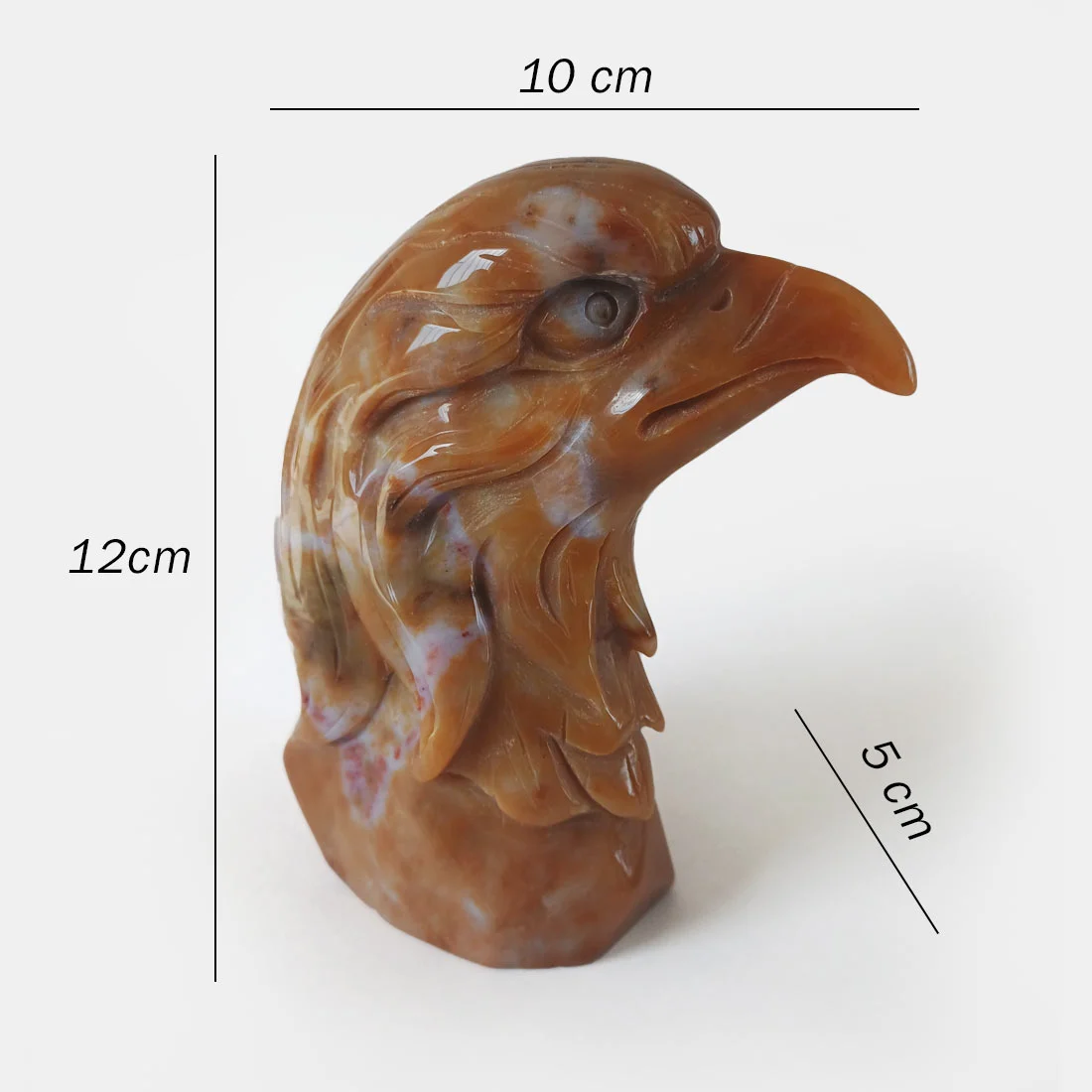 Carnelian Eagle Head crystal carving made from natural stone with detailed feather carving