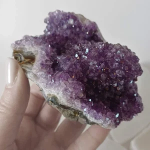 Premium Quality Amethyst Cluster from Brazil with deep purple crystal points, freestanding flat-cut base, natural rough formation, healing crystal specimen for home décor, meditation space, and crystal collection.