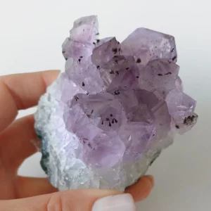 Lavender-toned Amethyst crystal cluster from Brazil with natural quartz points