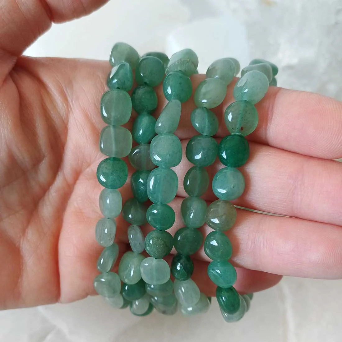 Aventurine rough irregular bead bracelet with natural green quartz crystal texture and organic shapes.