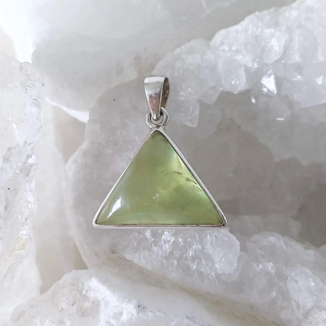 Prehnite triangular pendant- 925 STERLING SILVER